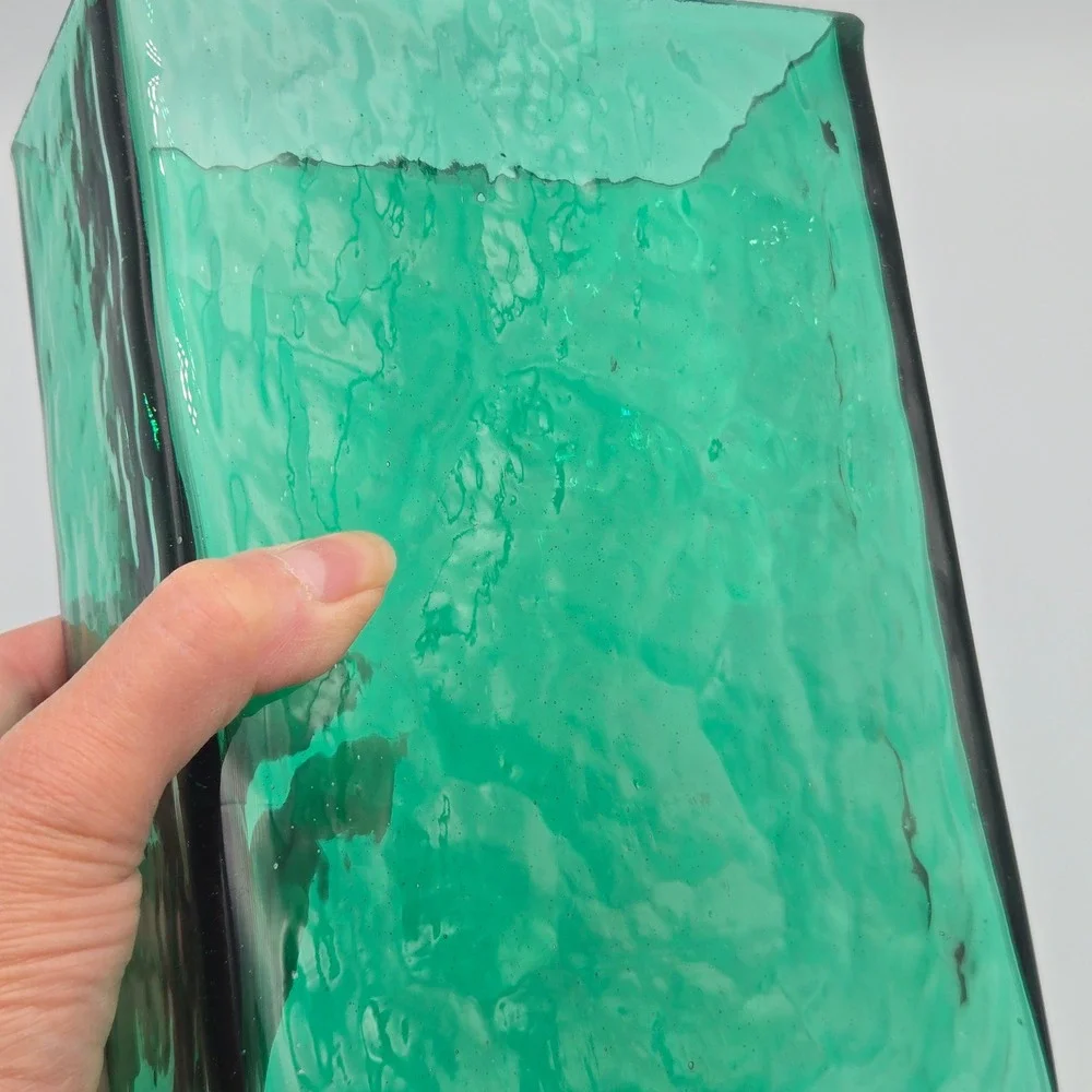 Vintage Early Blenko 3732 Pillow Vase Sea Green Textured Rectangular Art Glass